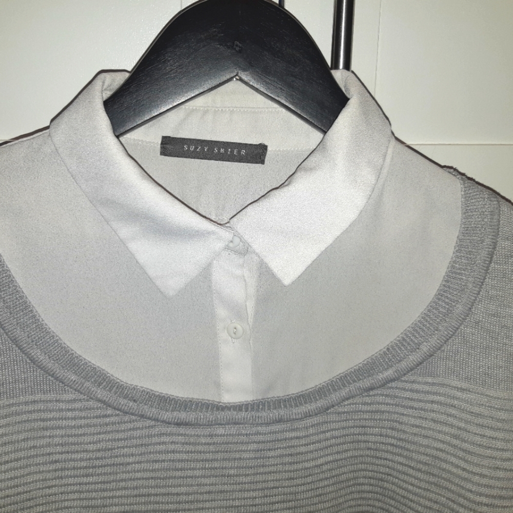 Grey & White Ribbed Fooler Sweater - Picture 4 of 8